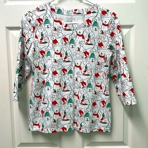 Coral Bay small petite 3/4 sleeve dog patterned Christmas tee.